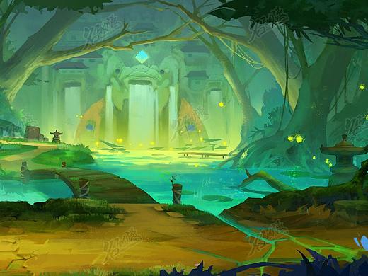 森林深处庙宇横版场景