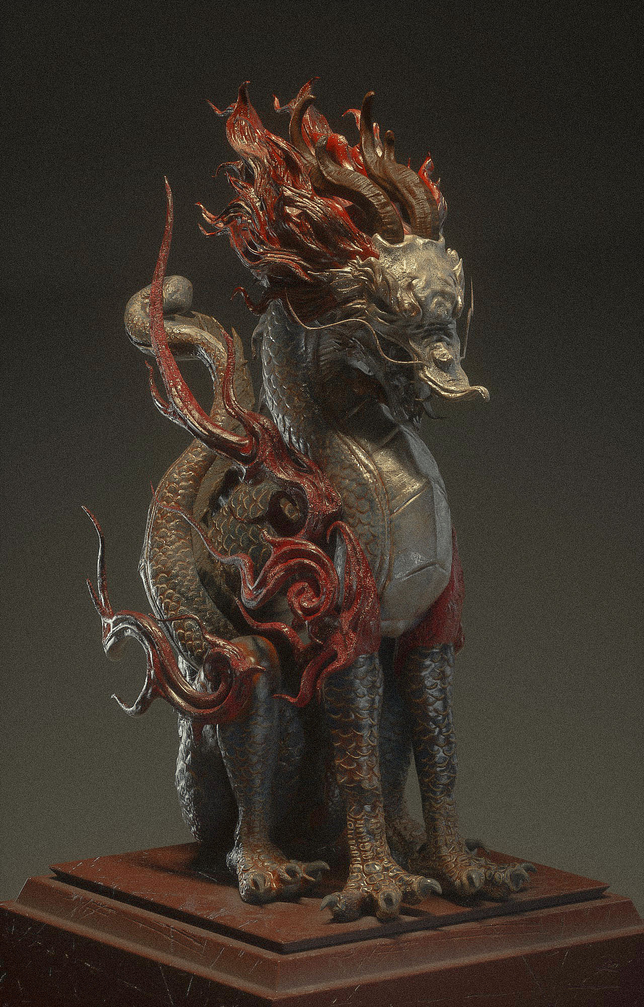 唐代鎏金铜坐龙|三维|人物/生物|智桃桃桃桃 - 原