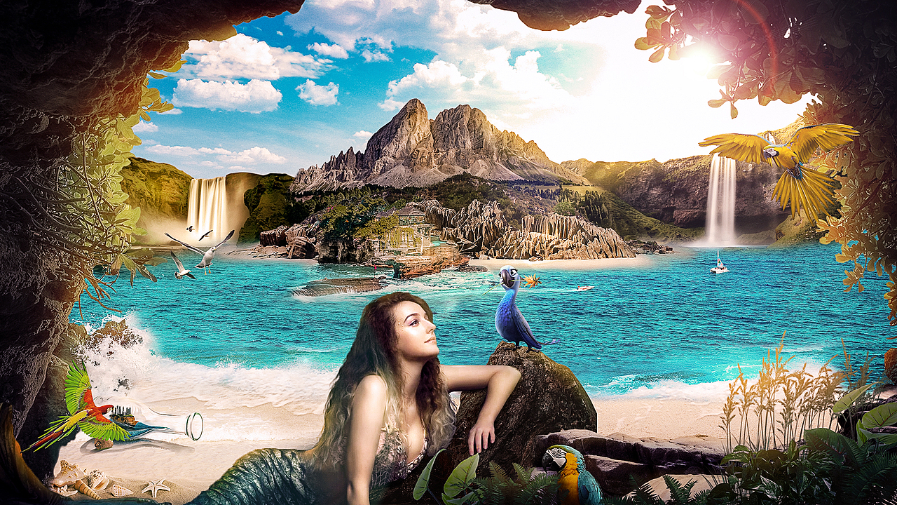 美人鱼合成（图ZMjMxNzYzMTky） - 其他平面 - 站酷设计师一个布丁原创素材 - 站酷ZCOOL