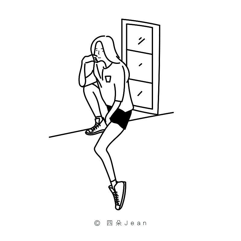 簡單線條風人物小插畫－女孩（圖ZMjAwNTY1NjA4） - 創(chuàng)作習作 - 站酷設(shè)計師四朵Jean原創(chuàng)素材 - 站酷ZCOOL
