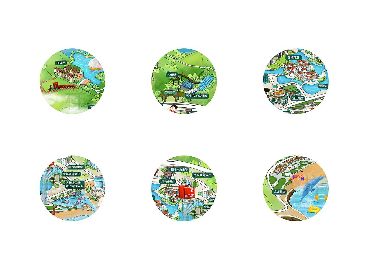 深圳大梅沙小梅沙区域景点手绘地图定制设计