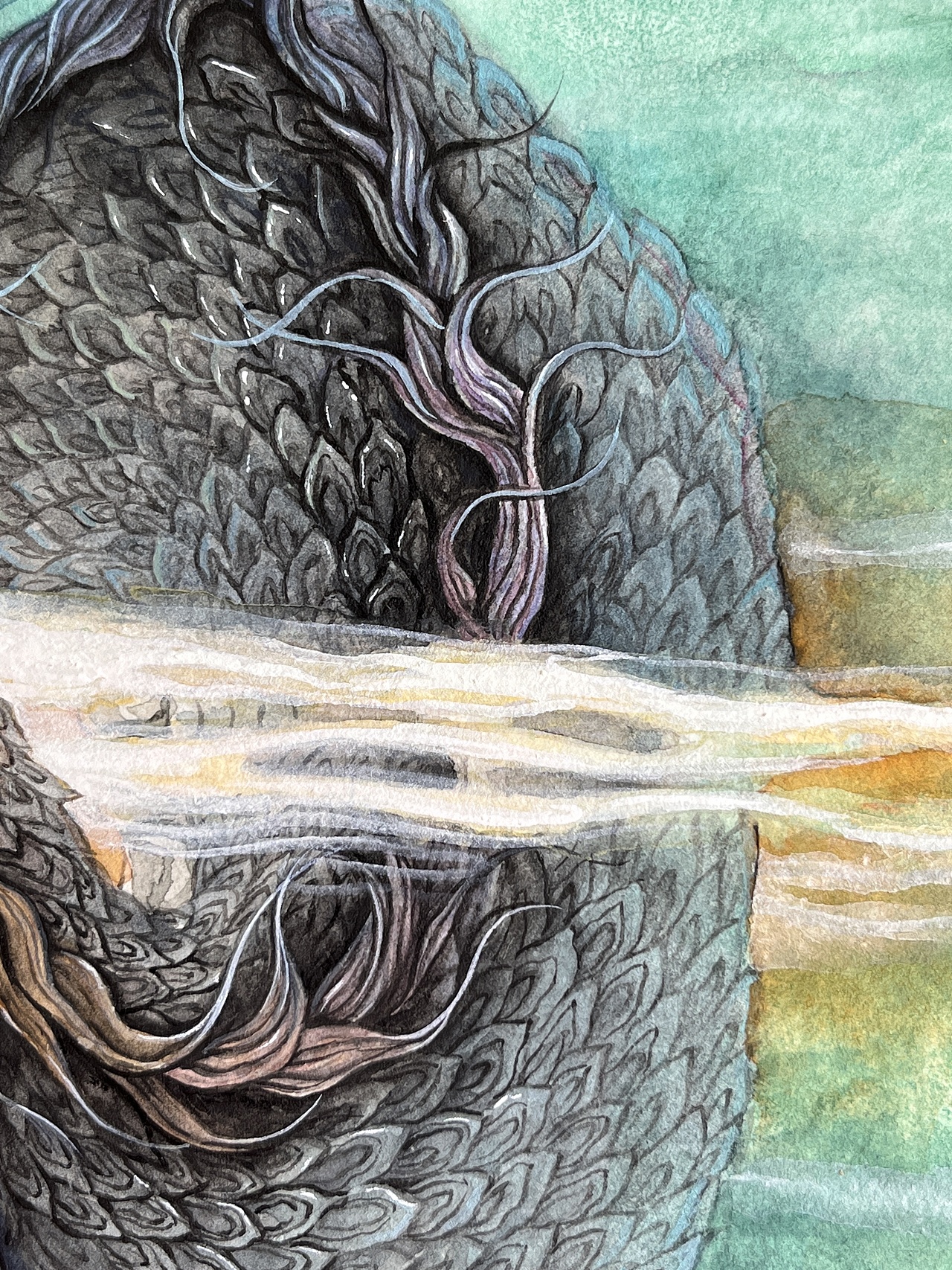 原创手绘国风水彩插画~神龙护佑