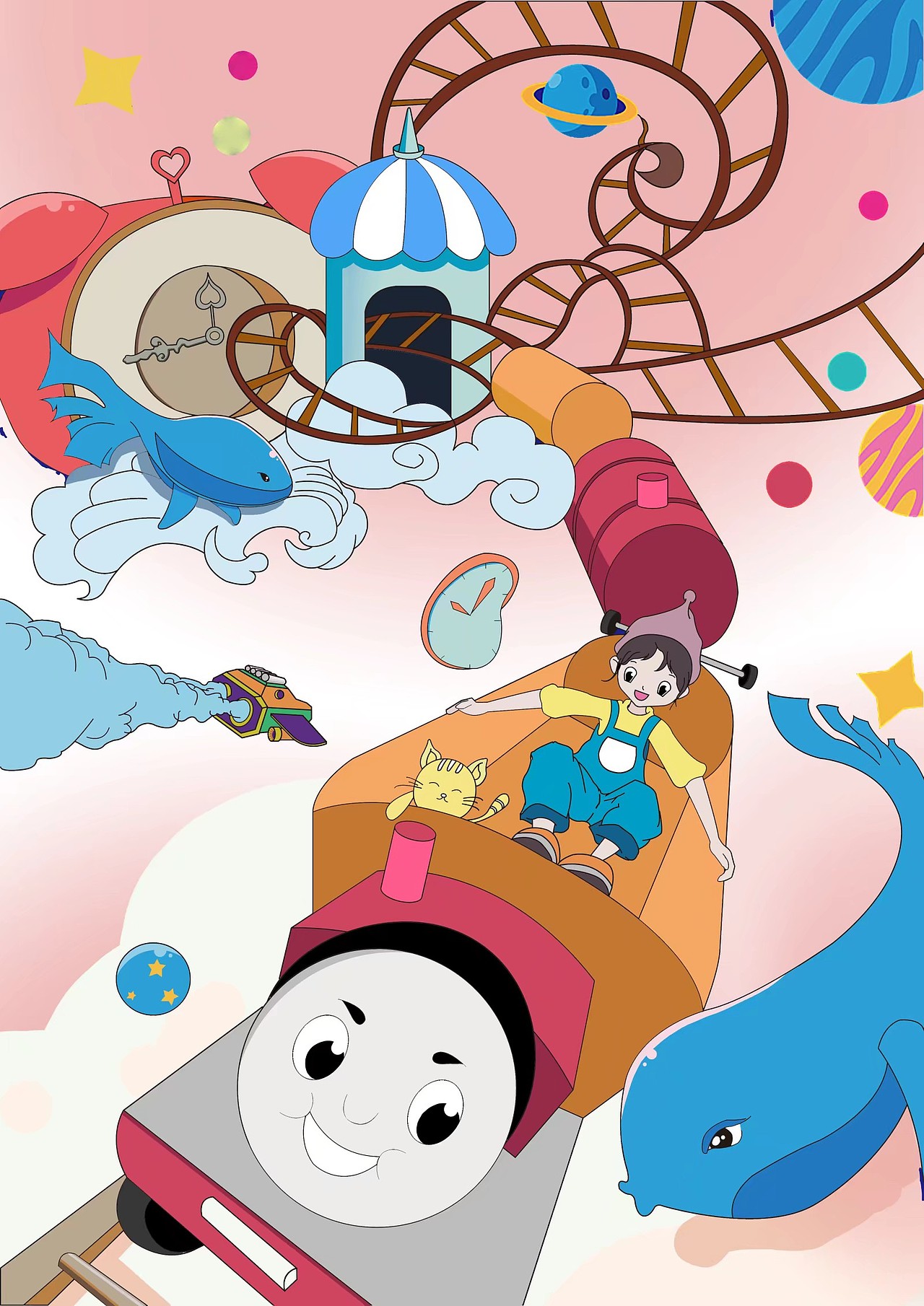 乘上托马斯时光机的时候看到了爱丽丝的时钟还有伸手就能摸到的海豚,你长得真可爱,真想知道创造你的那个人是谁?