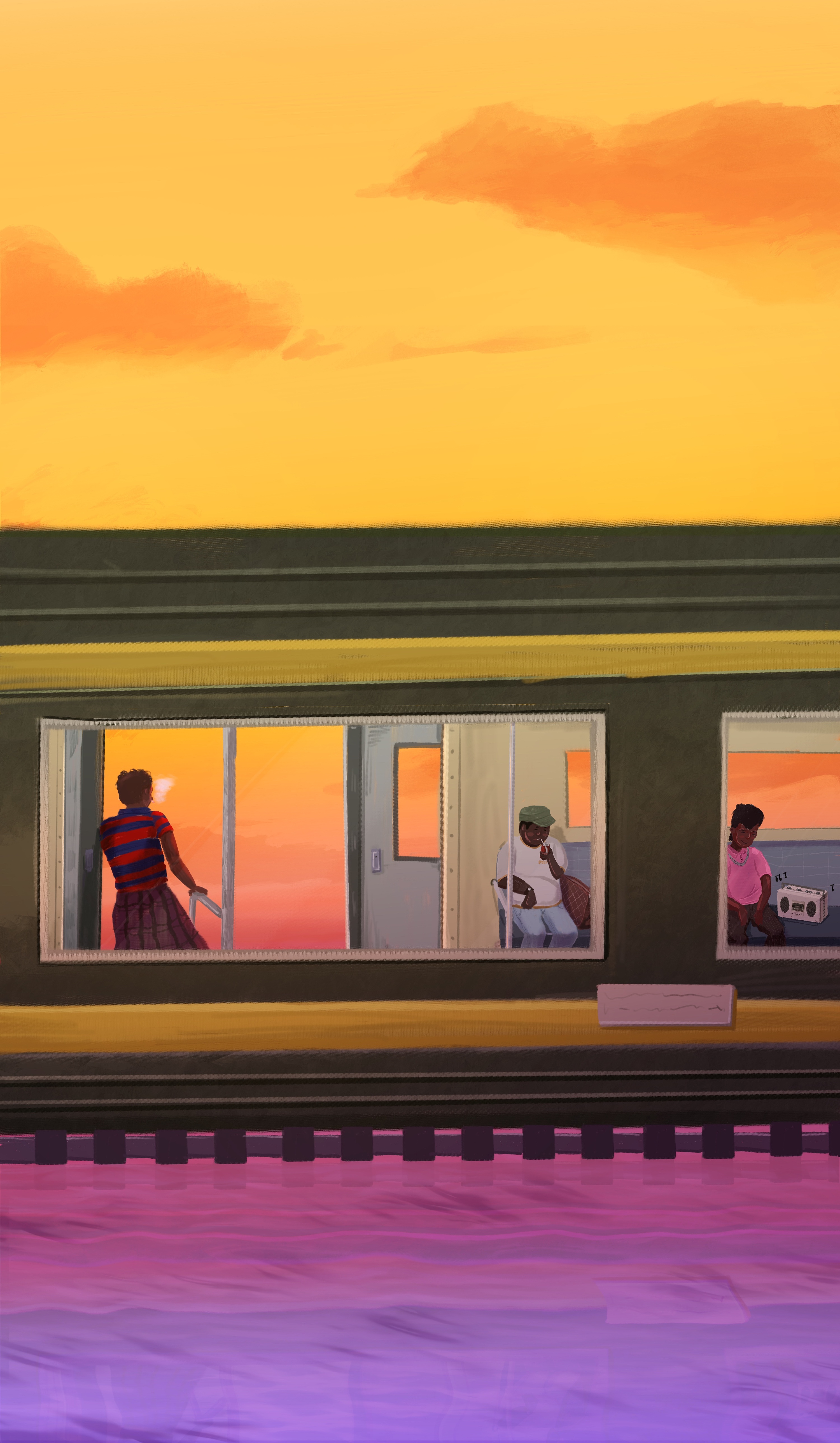 《黄昏下的绿皮火车》|插画|创作习作|蟑螂恶霸不是蟑螂 - 原创作品