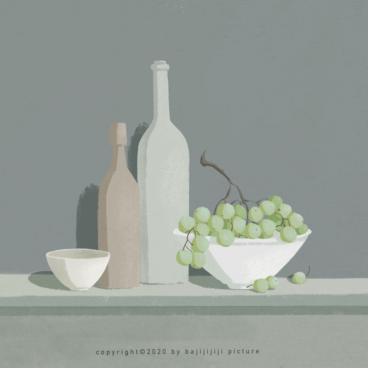 一组高级灰扁平静物插画