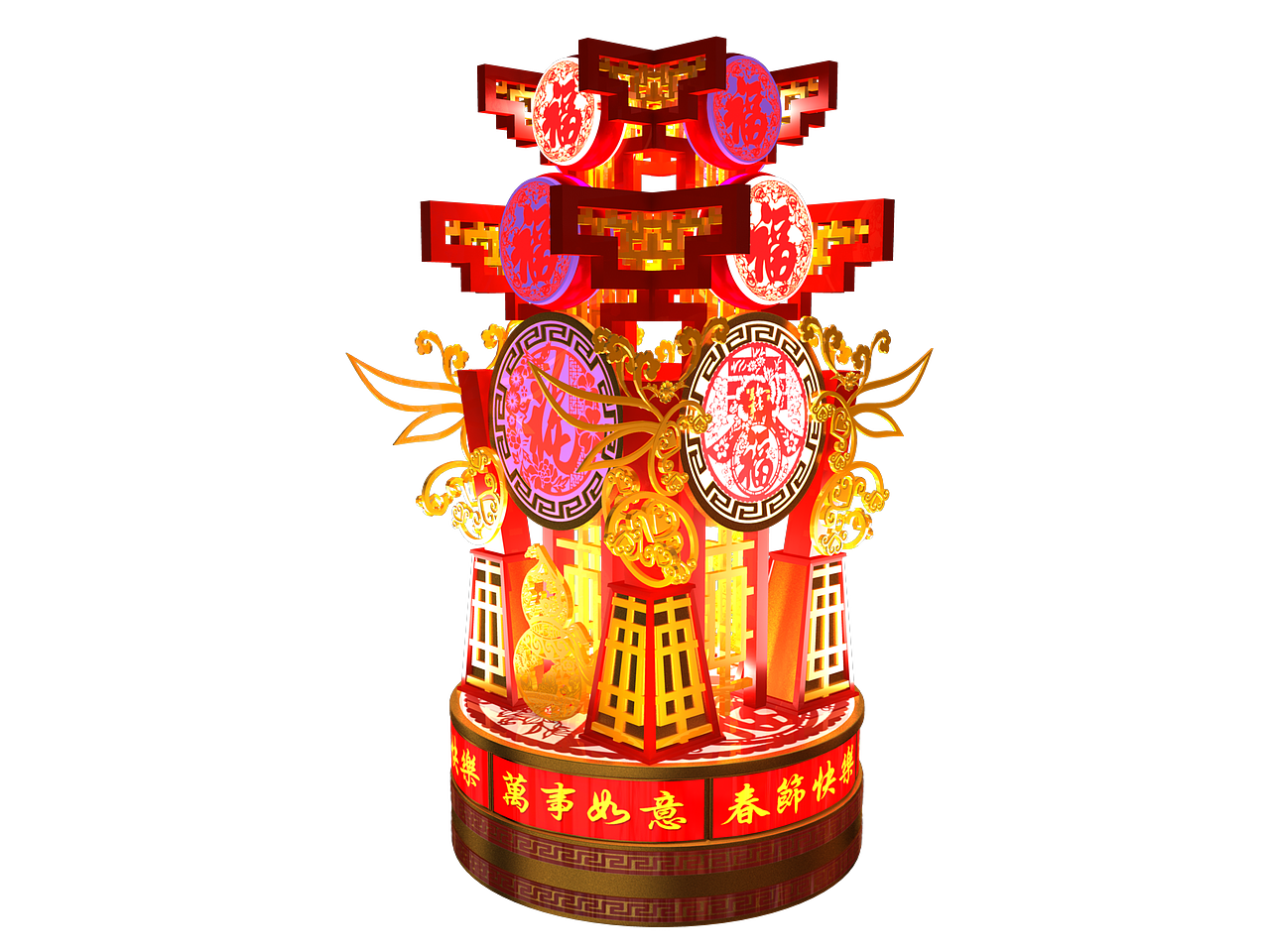 新年美陈 中国风 鼓 灯箱 春 福（图ZMTE2NDM0NDgw） - 其他三维 - 站酷设计师抓了个瘦八戒原创素材 - 站酷ZCOOL