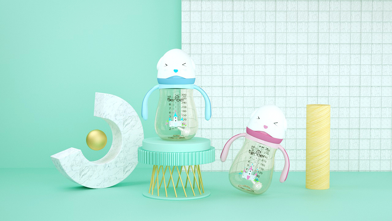 c4d视觉海报 ---【公仔头ppsu奶瓶】