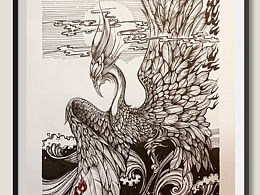 山海-毕方 原创手绘附线稿