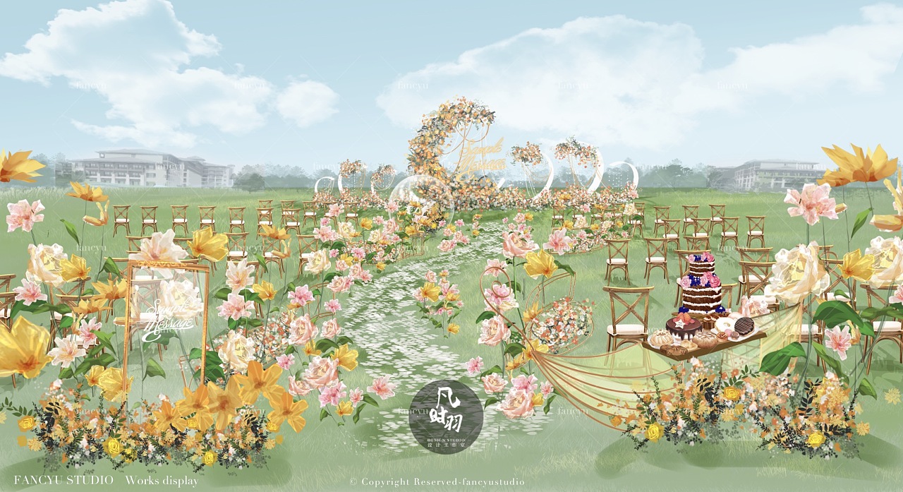 户外草坪婚礼手绘