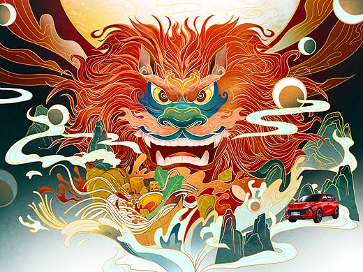 东风汽车国潮插画