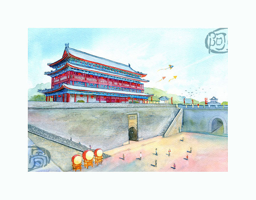 手绘城市系列——《陕西》（图ZMjI5OTcwNDg=） - 商业插画 - 站酷设计师阿骨AOKI原创素材 - 站酷ZCOOL