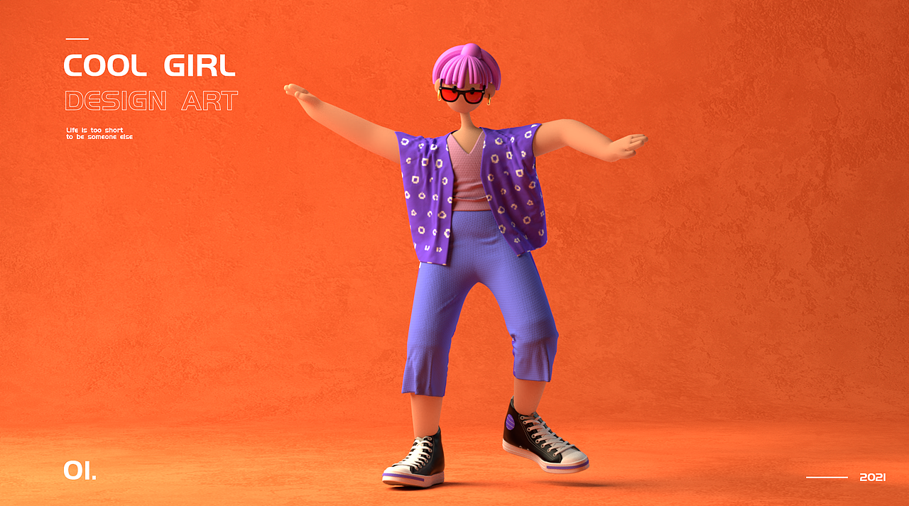 C4D character cool girl style--prorender（图ZMjQ5MDcwNjQw） - 动效设计 - 站酷设计师大脸松原创素材 - 站酷ZCOOL