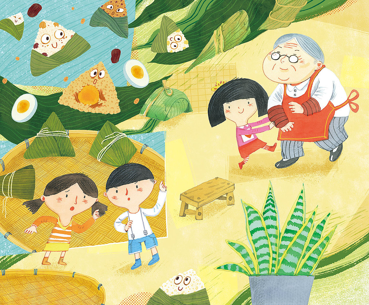 中华美食系列《面条》《粽子》绘本画稿