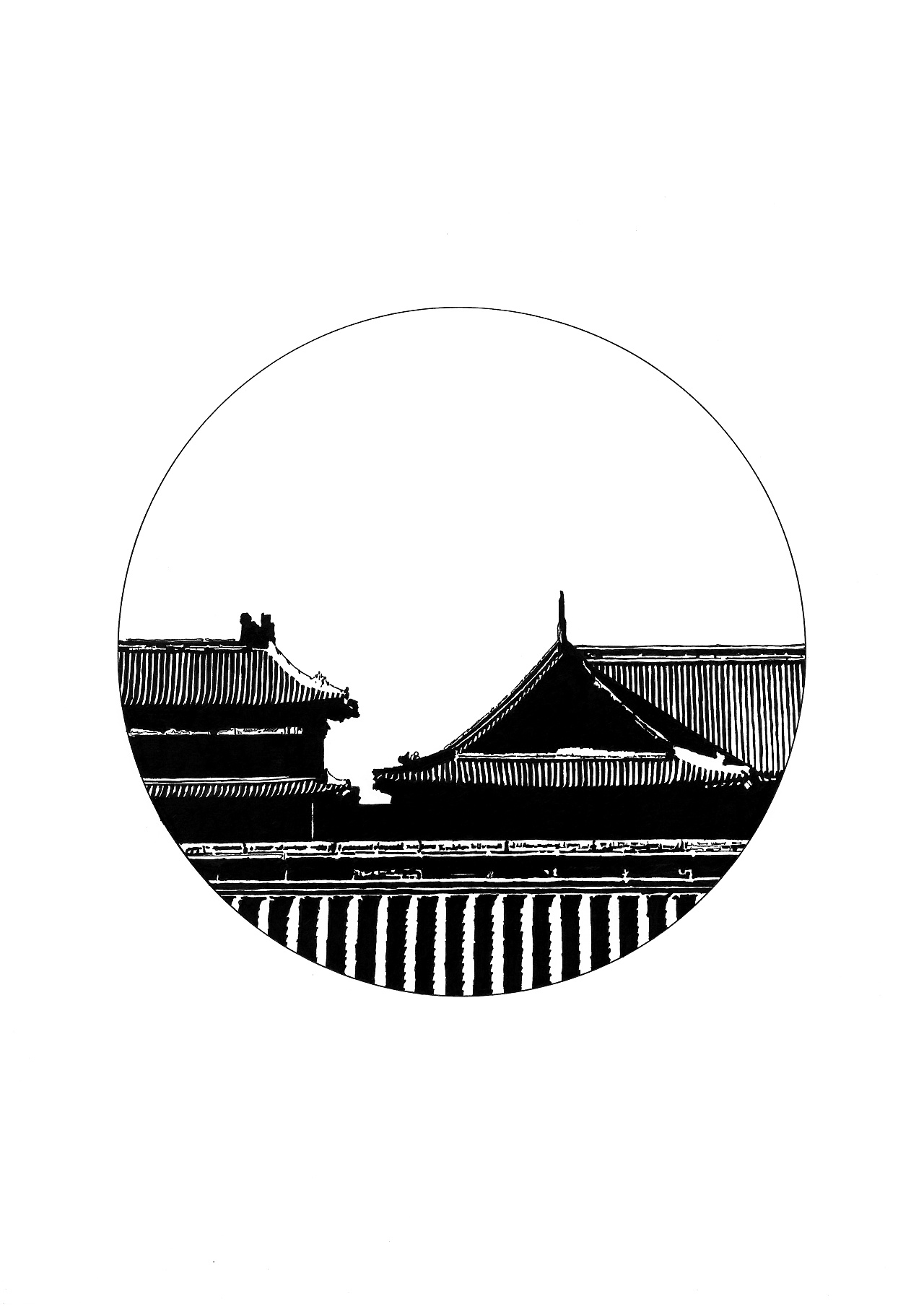 其实古建筑的黑白画面,可以说是我对建筑绘画的一种最纯粹的喜爱,黑白
