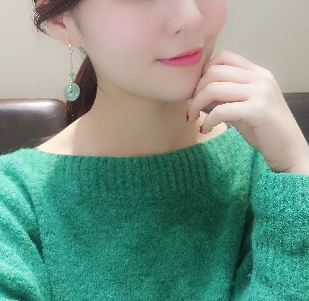 天然翡翠平安扣耳环