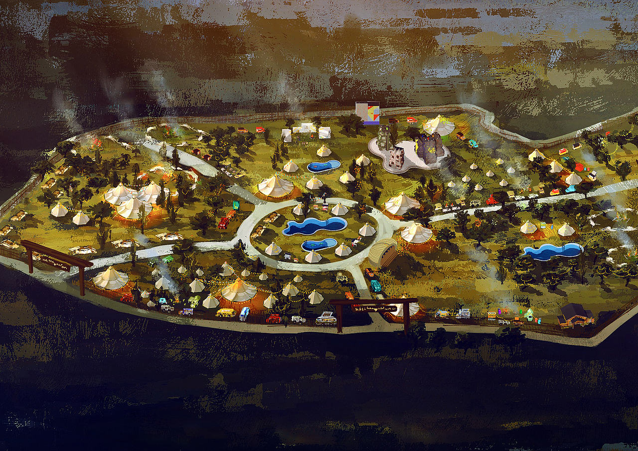 coart麋鹿星球楠溪江营地乐园概念手绘地图