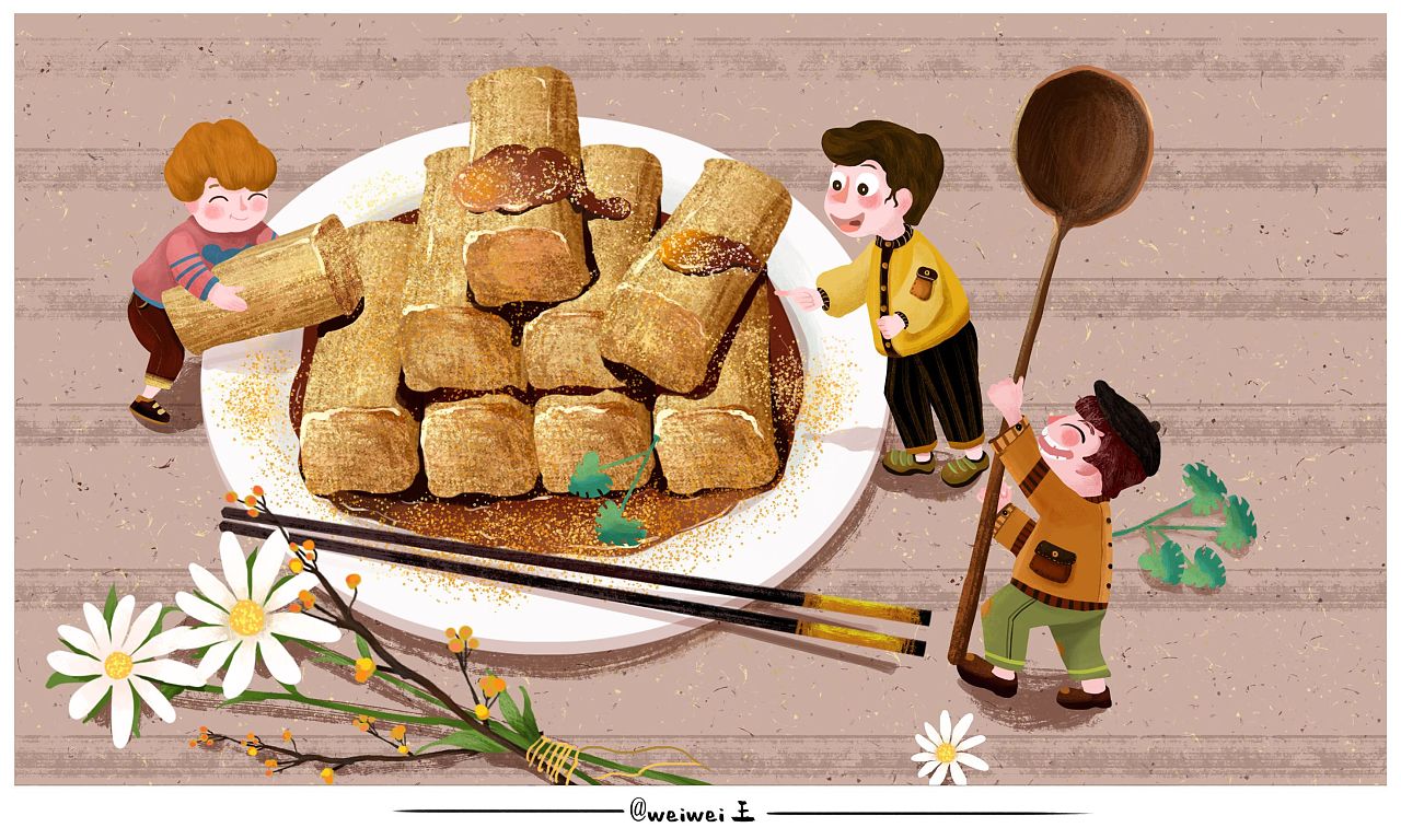 美食系列:红糖糍粑与小小人