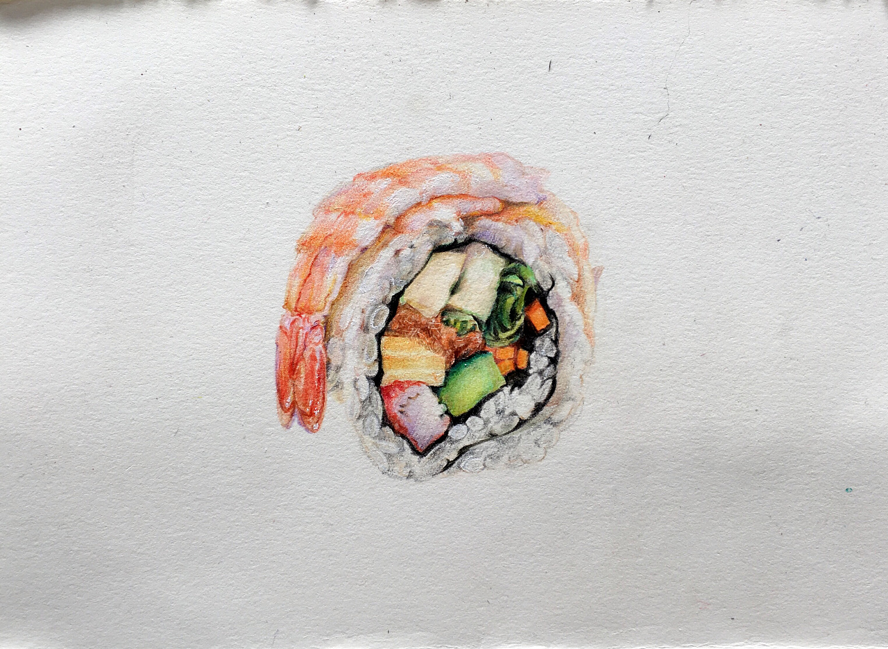 一组彩铅美食作品