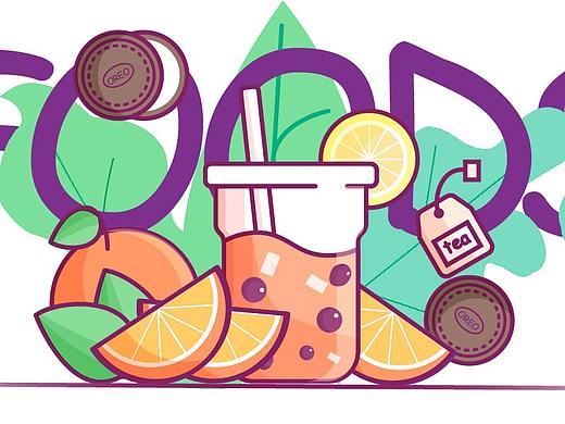 水果茶扁平风插画