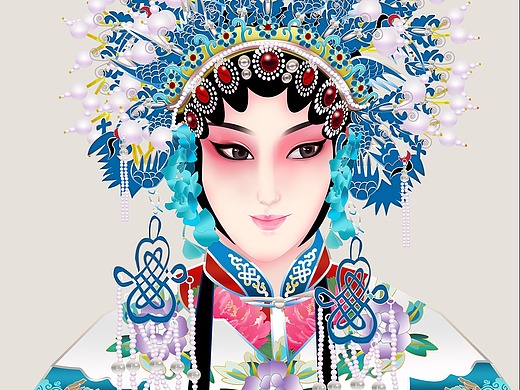 京剧手绘《贵妃醉酒》矢量插画插图戏曲国粹