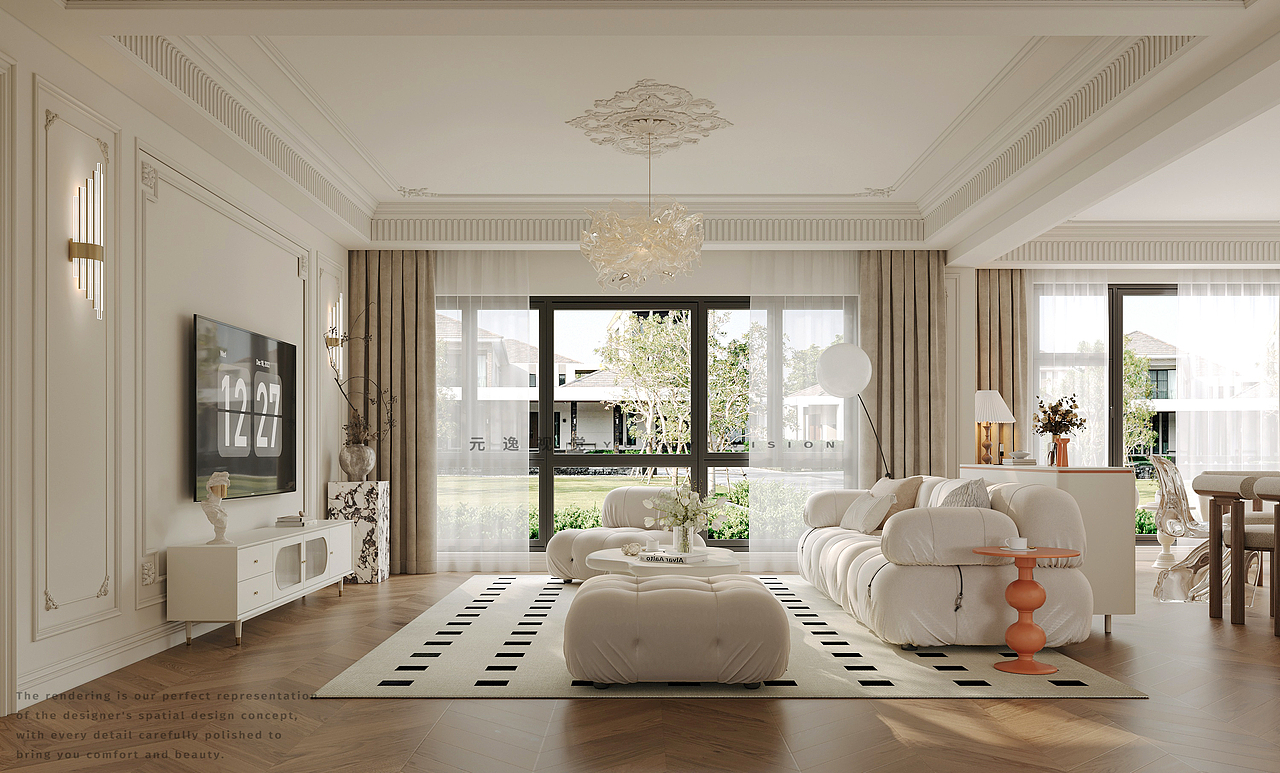 家装丨法式奶油风别墅客餐厅