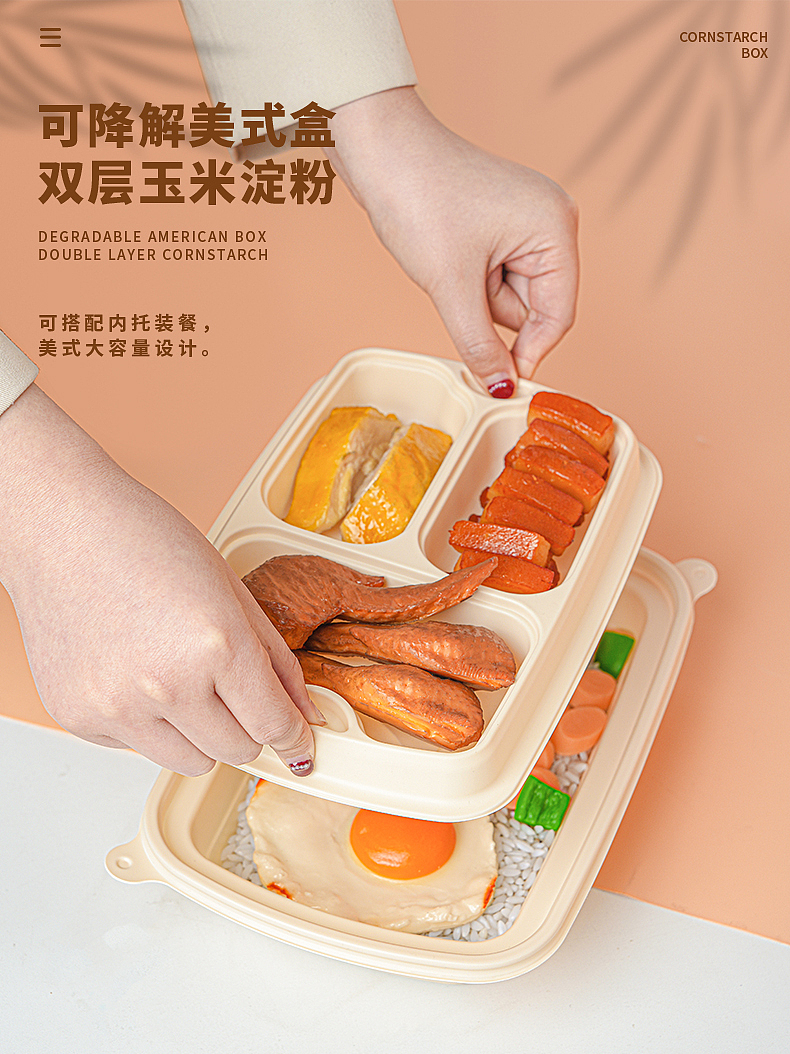 深圳龙岗 一次性外卖降解打包盒详情制作