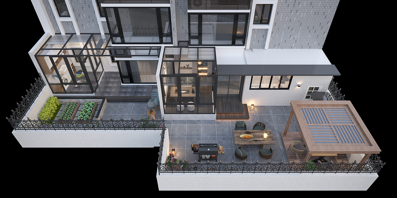 现代客餐厅花园家装设计