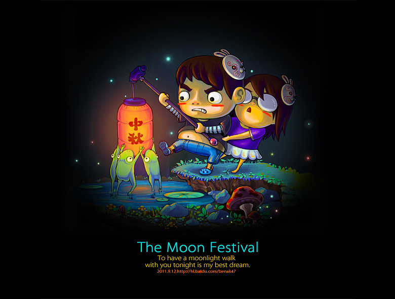 中秋畫(huà)一枚~祝大家中秋節(jié)快樂(lè)：附各尺寸壁紙（圖ZMzc5NTMzMg==） - 創(chuàng)作習(xí)作 - 站酷設(shè)計(jì)師benak47原創(chuàng)素材 - 站酷ZCOOL