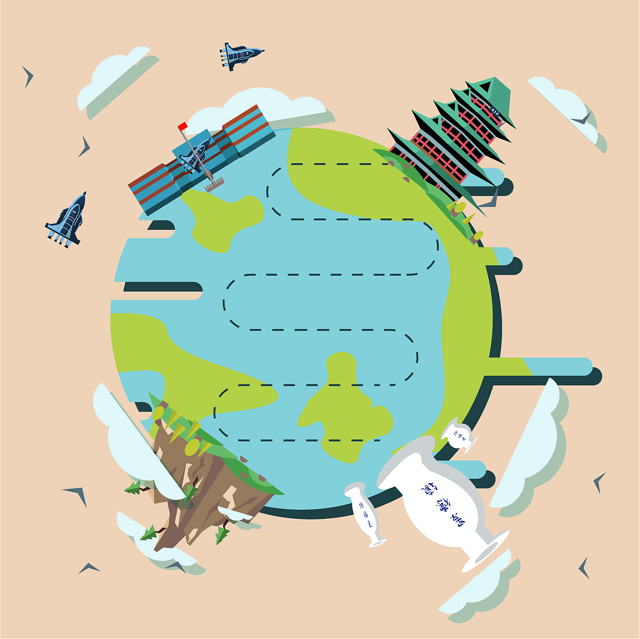 江西风情-扁平化