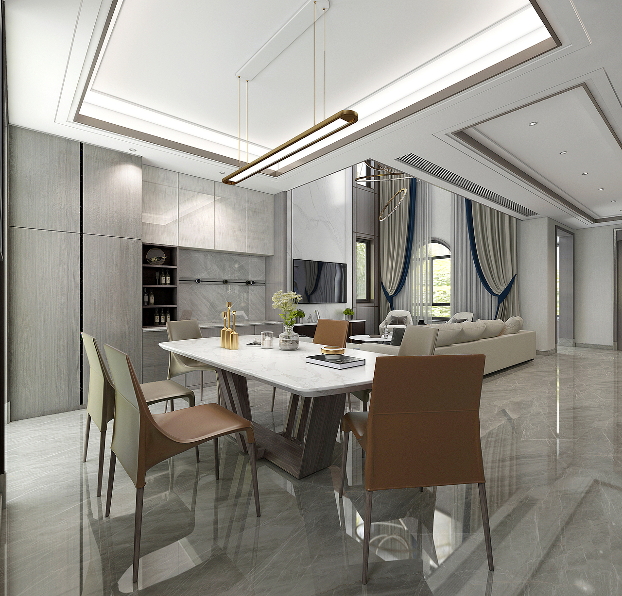 济南漫山香墅现代风格装修|香港唐风