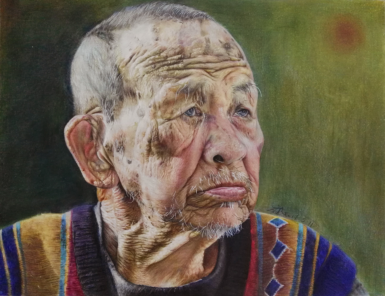 写实彩铅作品《爷爷》（图ZNzkyMTc1OTY=） - 绘画 - 站酷设计师浩轩手绘原创素材 - 站酷ZCOOL