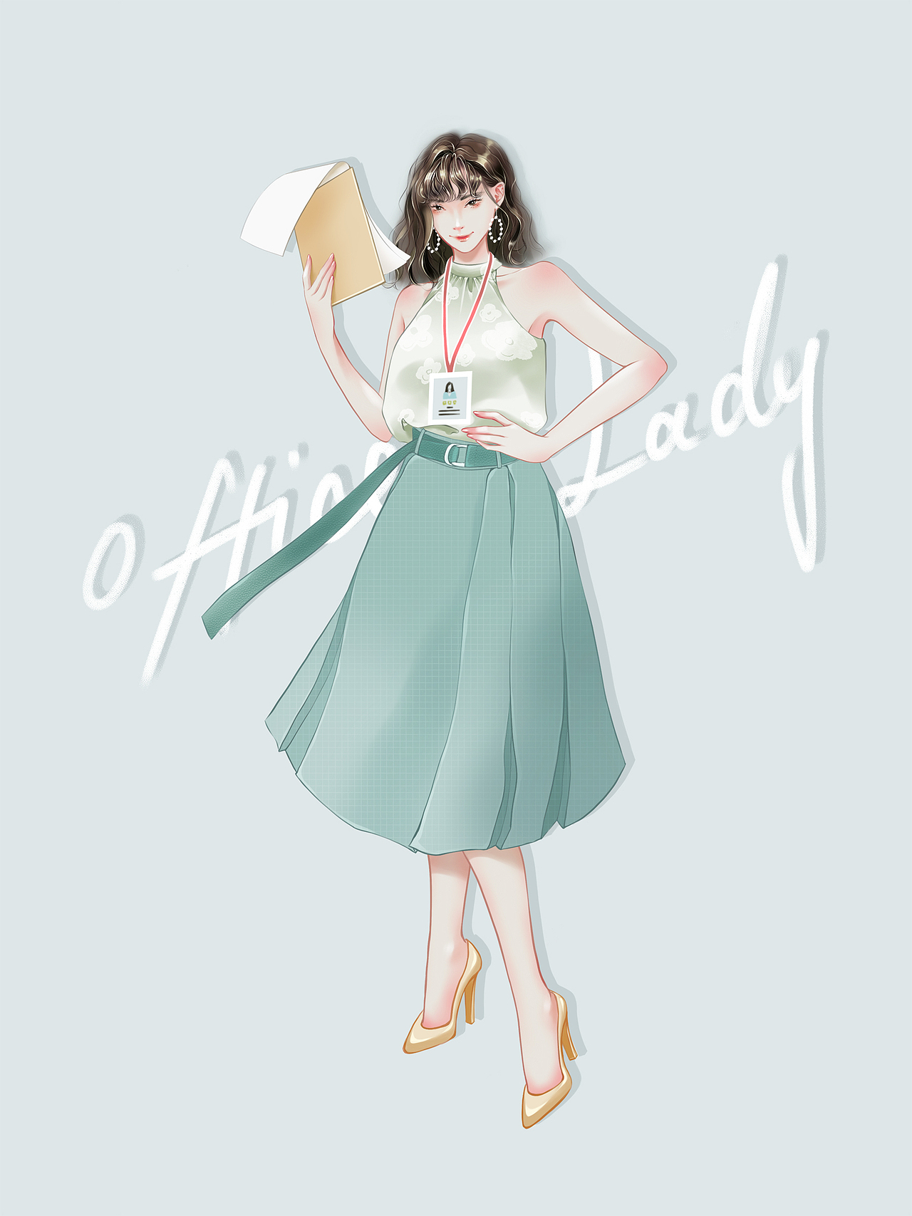 一组OFFICE LADY职场女性插画海报