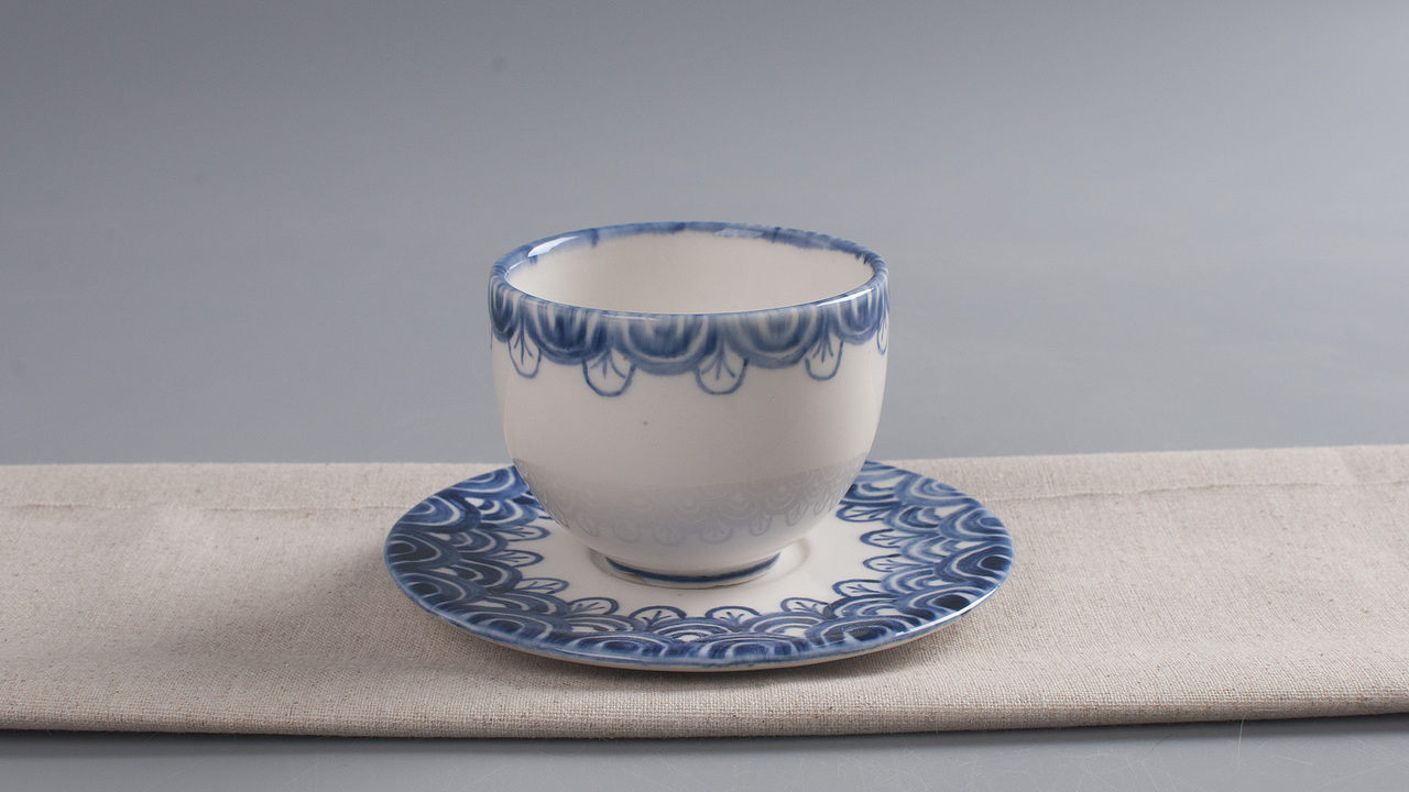 陶艺 青花茶杯 盖碗