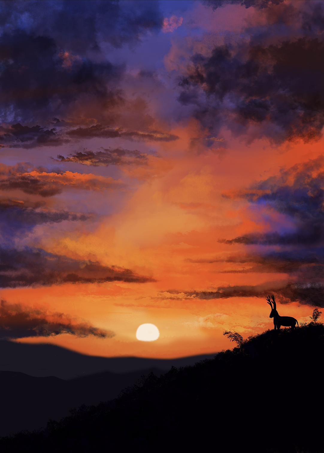 一组落日背景插画图片