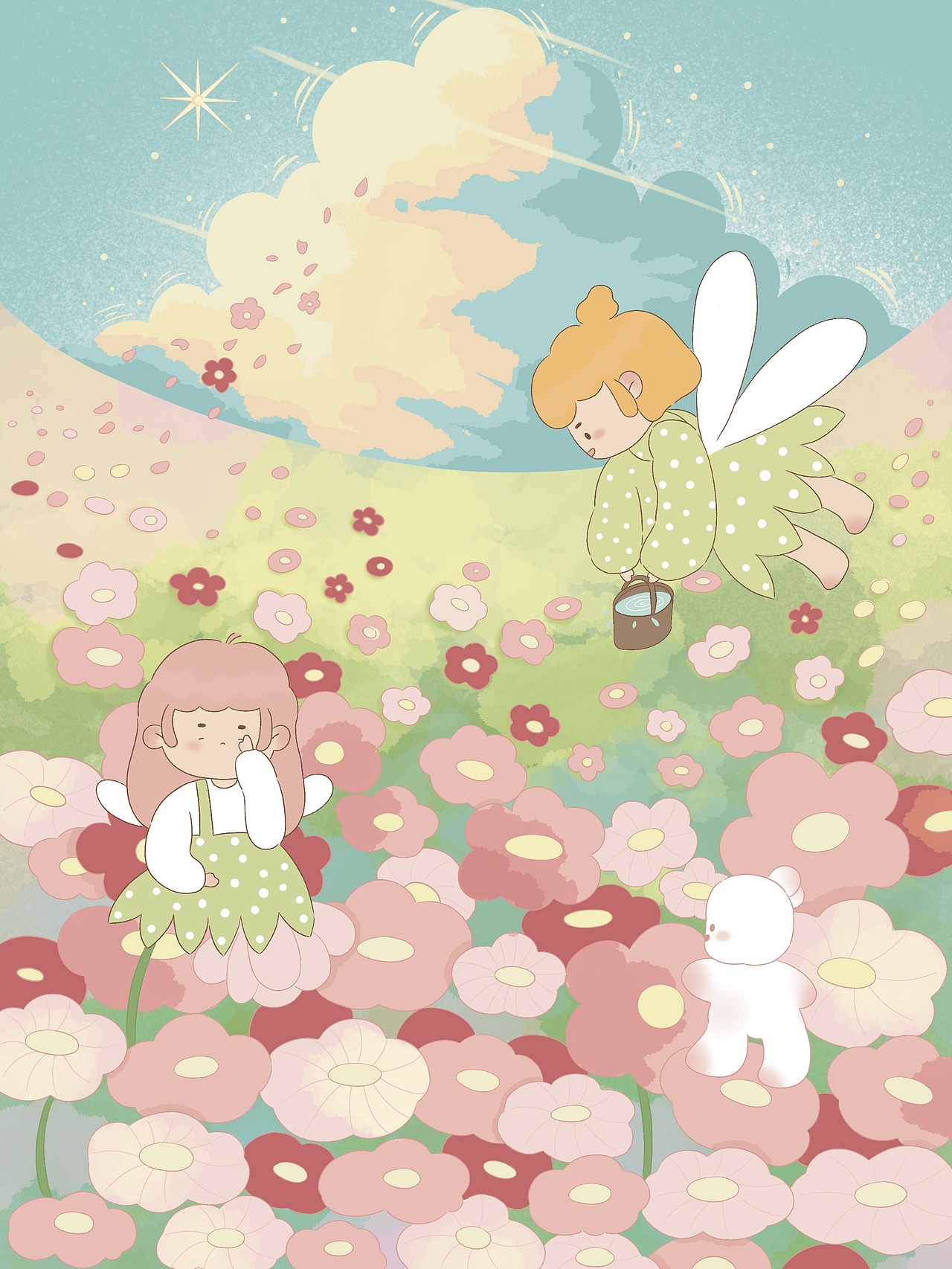 花園里的兩只小精靈（圖ZMjk1MzcwNjI0） - 商業(yè)插畫 - 站酷設(shè)計(jì)師蕉蕉JJJJ原創(chuàng)素材 - 站酷ZCOOL