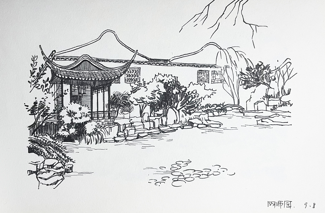 中国古典园林简笔画图片