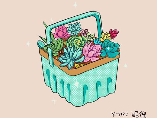 把多肉画成花花草草了，大家凑合着看吧！