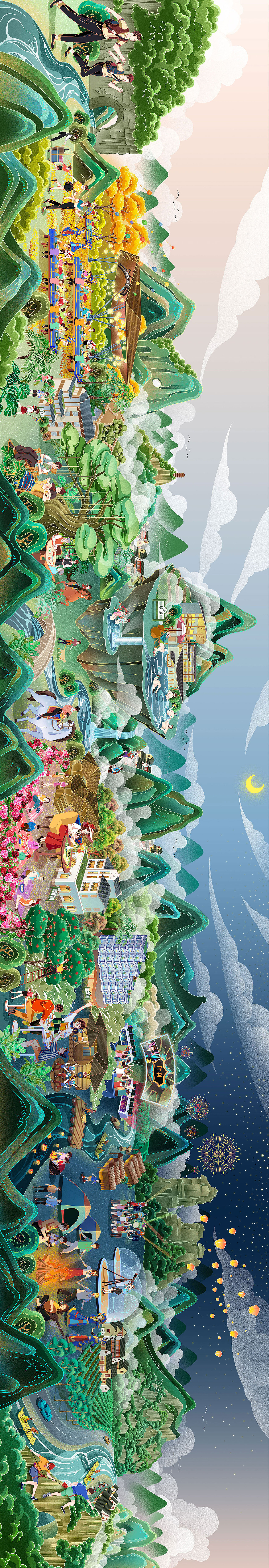 木头猫 | 自在桂林国潮山水长卷|插画|商业插画|疯子木_原创作品-站酷