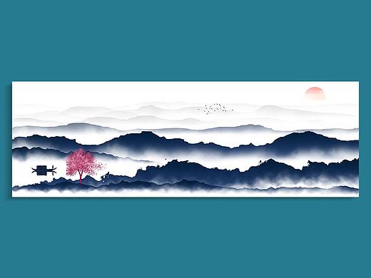中国风现代简约山水床头装饰画