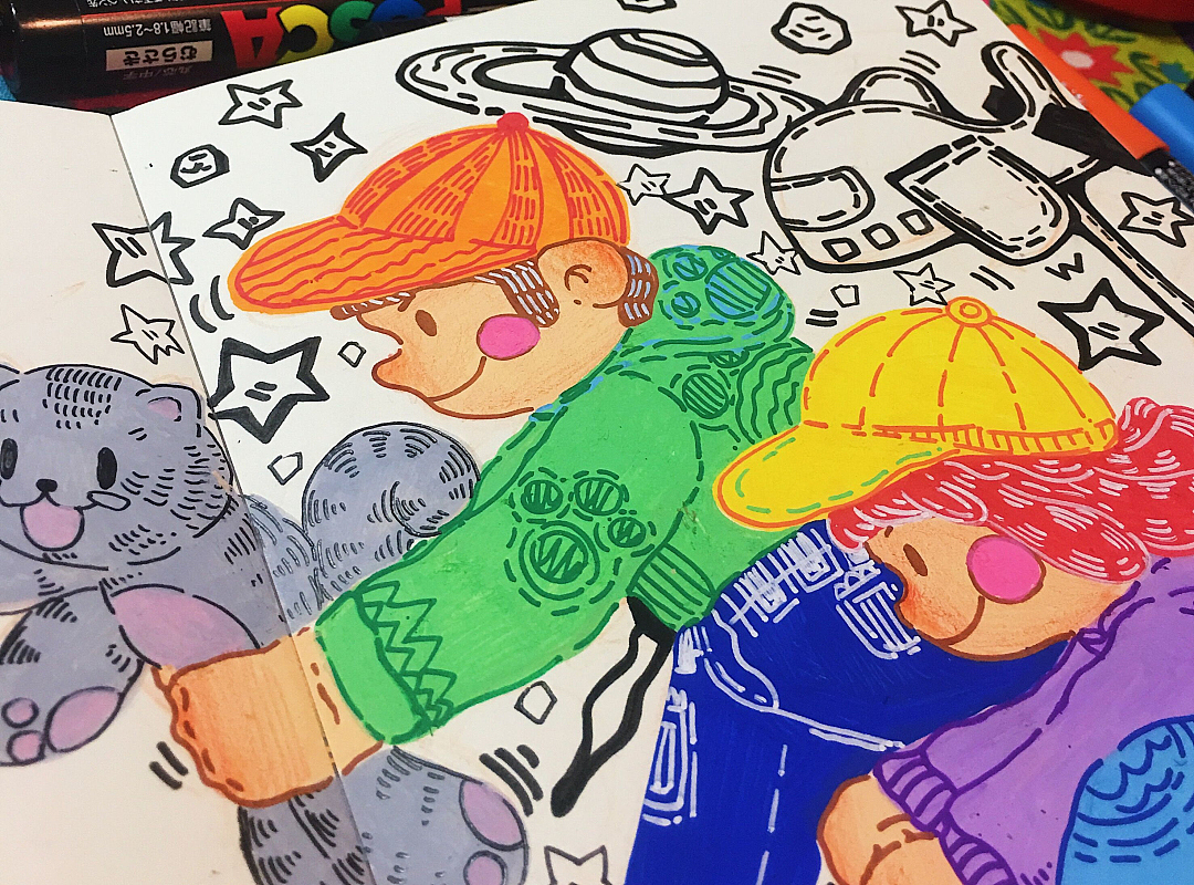 鸡翅笔下的小情侣呀<和你在一起>——丙烯马克笔装饰画