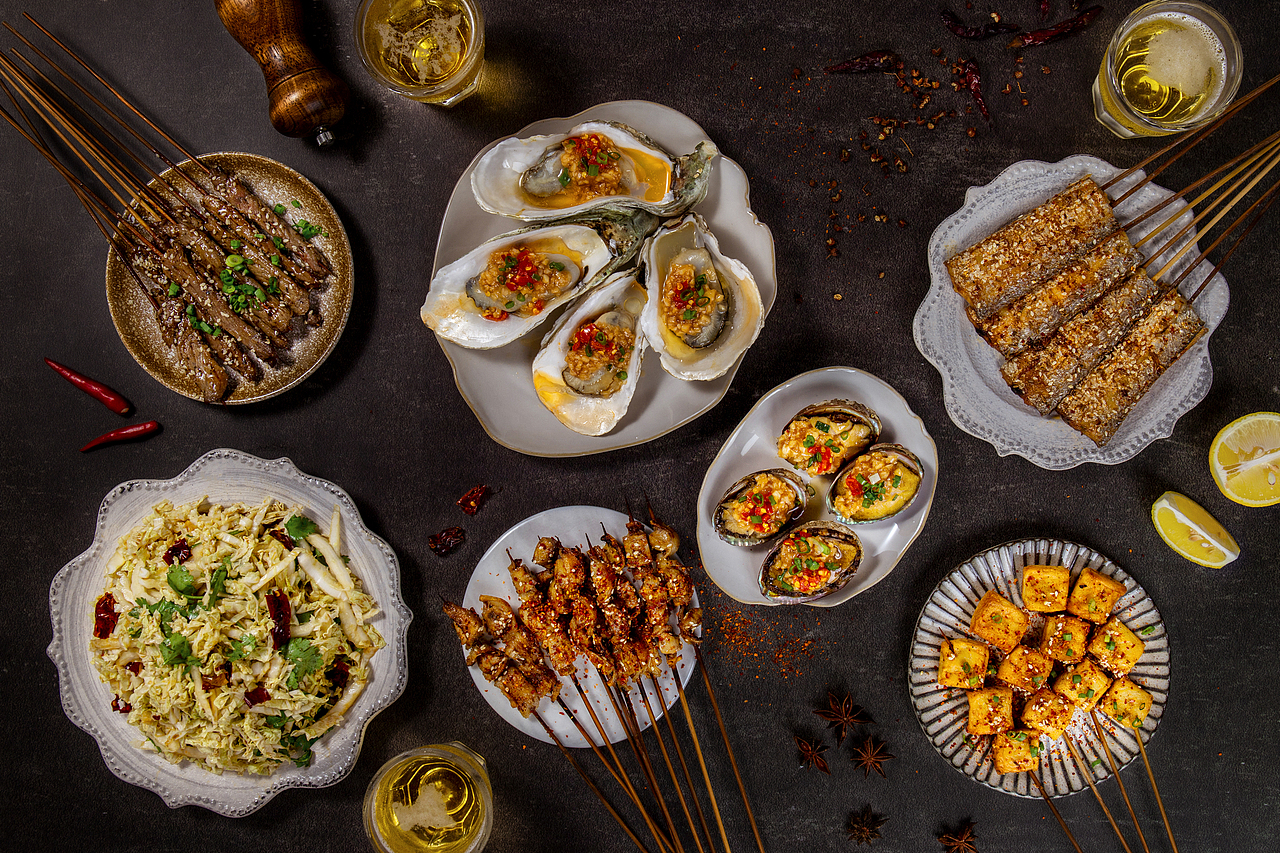 烧烤 木屋烧烤 把把烧 中式美食摄影