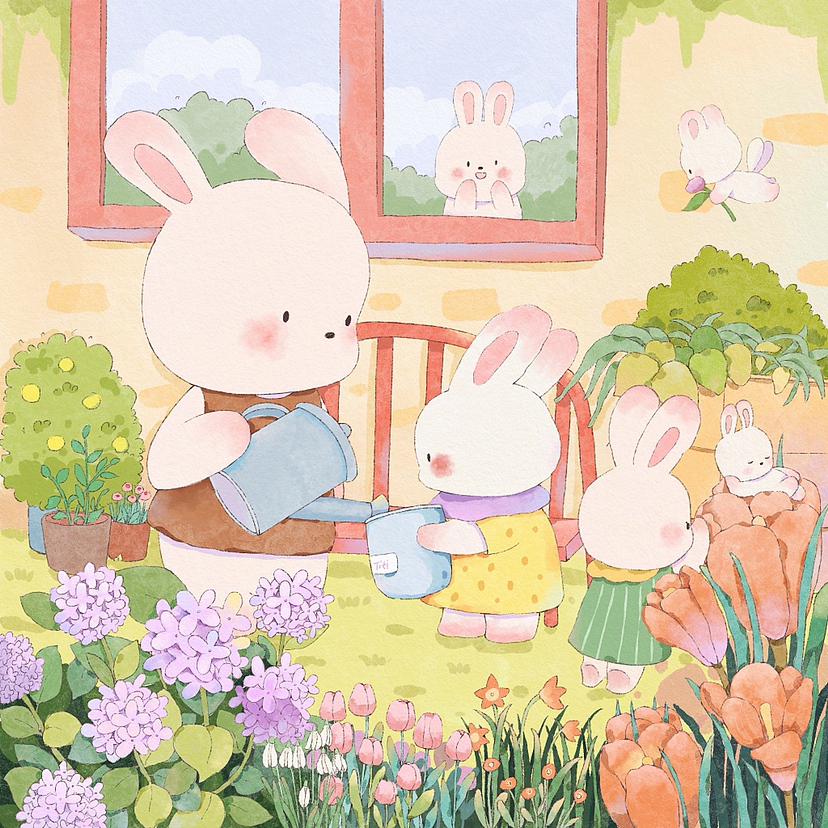 兔子与花（图ZMzM1MDA3MjQ0） - 儿童插画 - 站酷设计师画画的titi原创素材 - 站酷ZCOOL