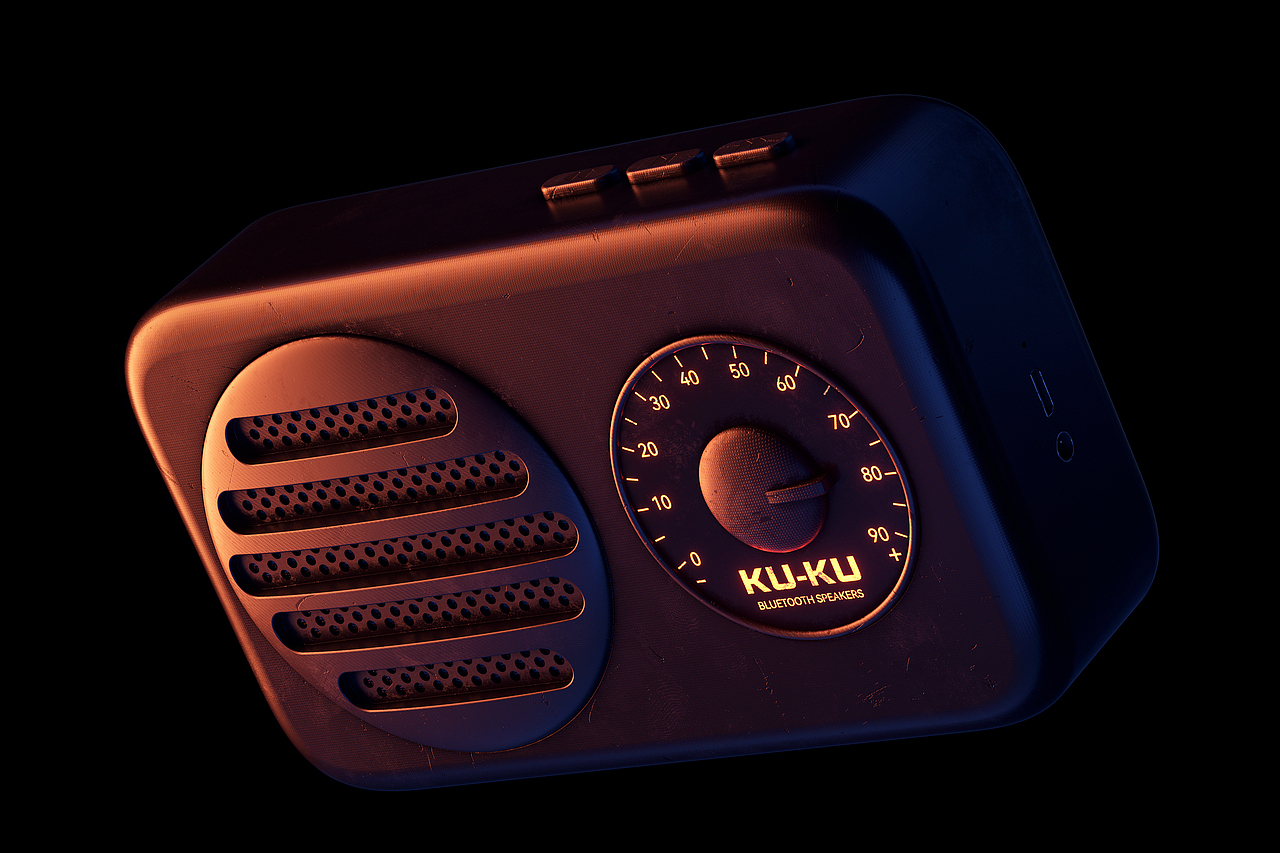 暗色调脏旧小音响渲染