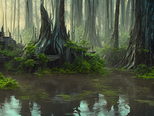 #站酷梦笔#沼泽，赛博朋克（个人主页-ZNjQ3NzgxOTI=） - AI作品 - 站酷设计师孤灯残云原创素材 - 站酷ZCOOL