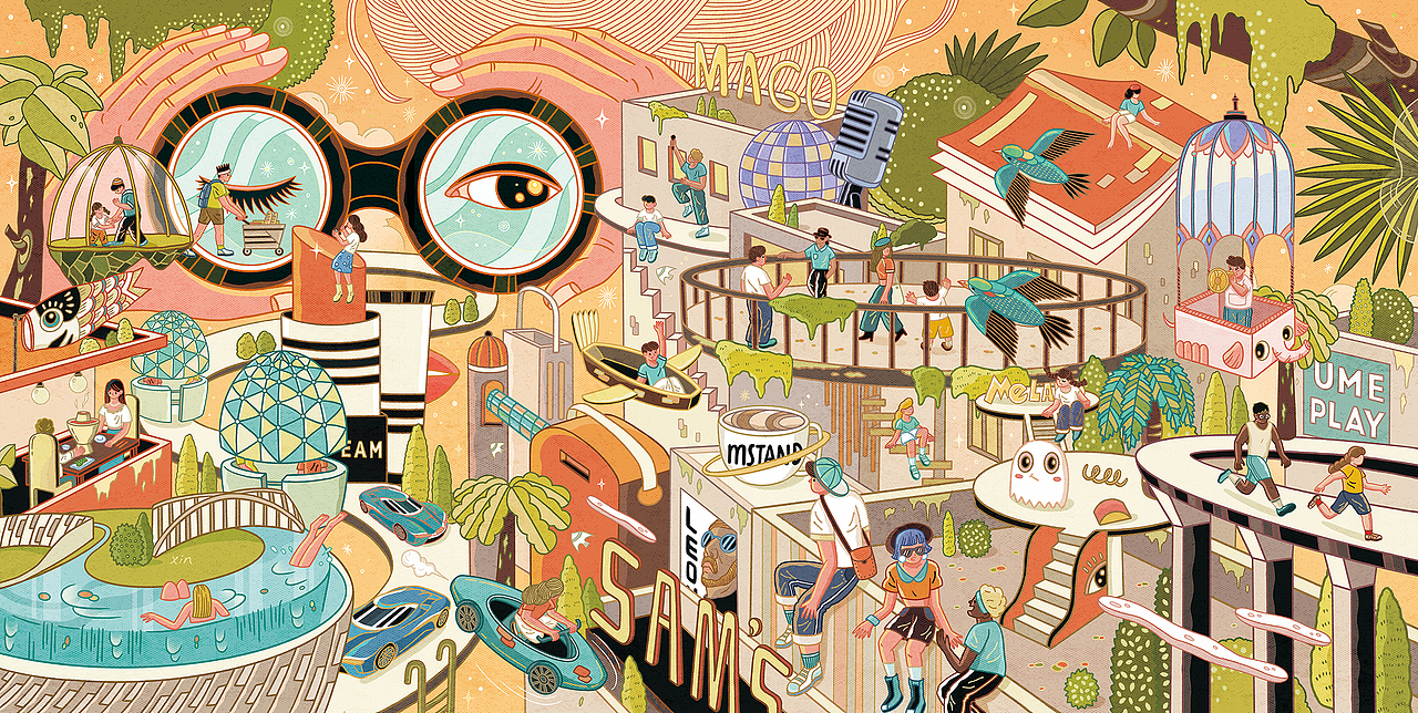 《有点着迷》| 杭州奥体印象城开幕插画（图ZMjUyNjQ1OTE2） - 商业插画 - 站酷设计师曾亦心原创素材 - 站酷ZCOOL