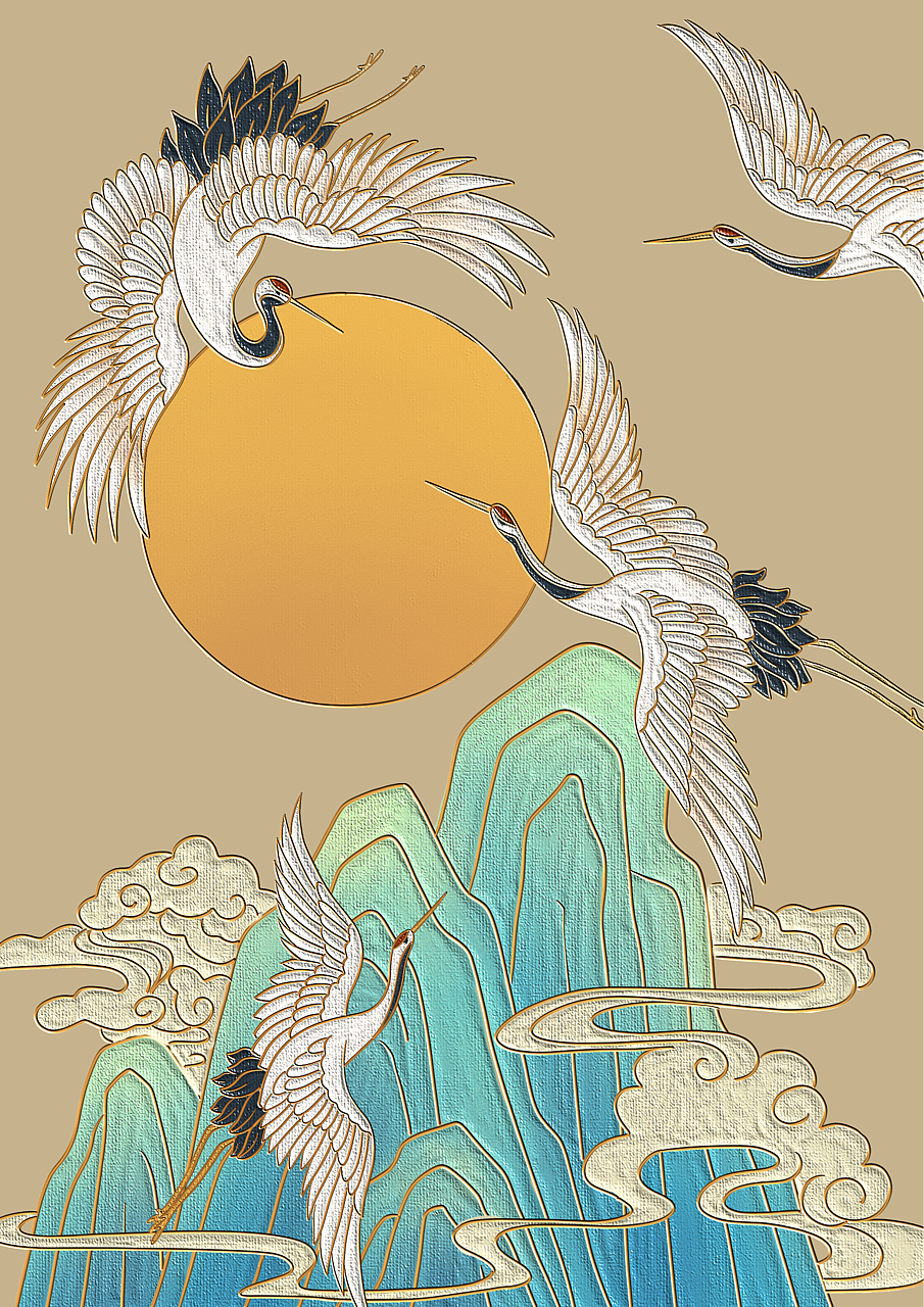 仙鹤装饰画（图ZMjM4NDgxMzk2） - 艺术插画 - 站酷设计师HHJune原创素材 - 站酷ZCOOL