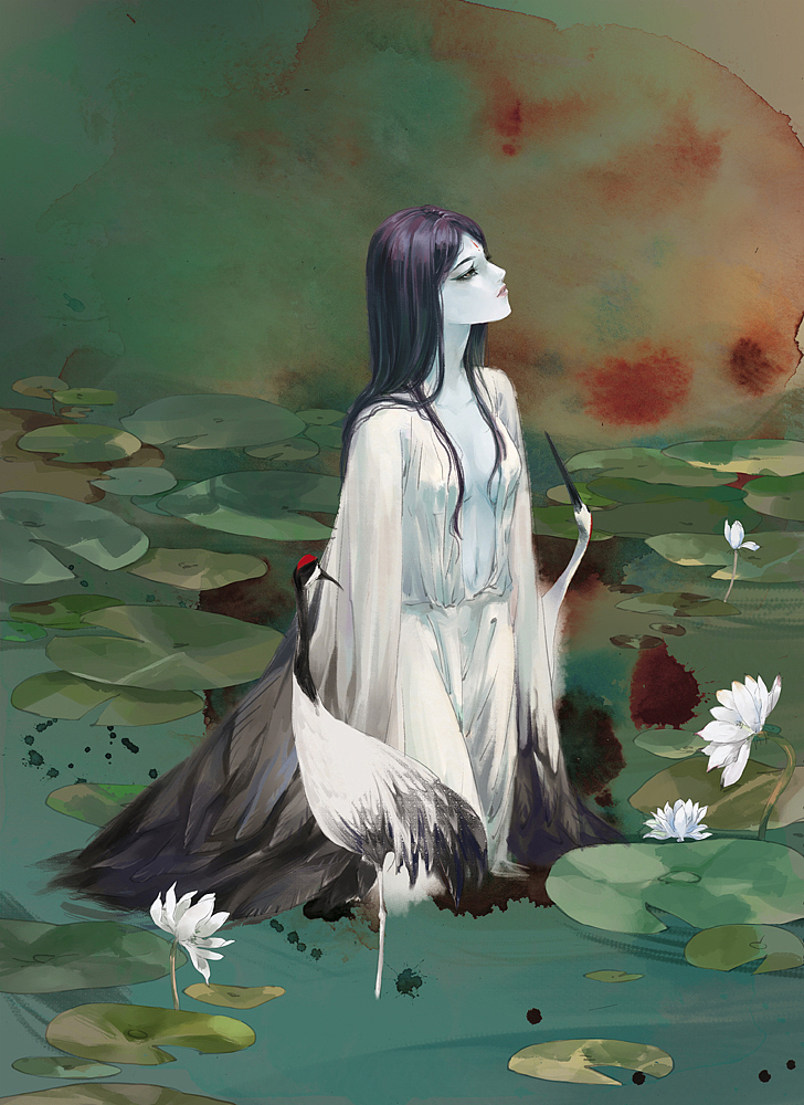 《鹤女望天》绘制过程图（图ZMTIxNDM3Mjg=） - 创作习作 - 站酷设计师詹詹詹小花原创素材 - 站酷ZCOOL
