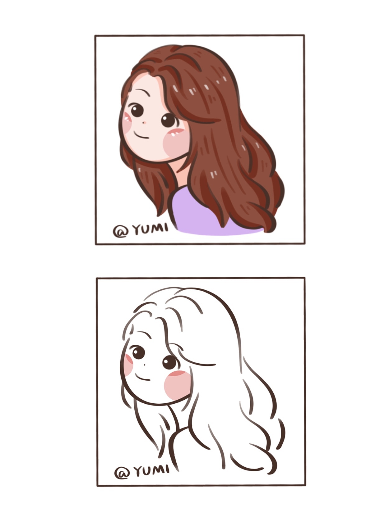 少女风人物头像订制  简笔画教程 可爱少女头像插画