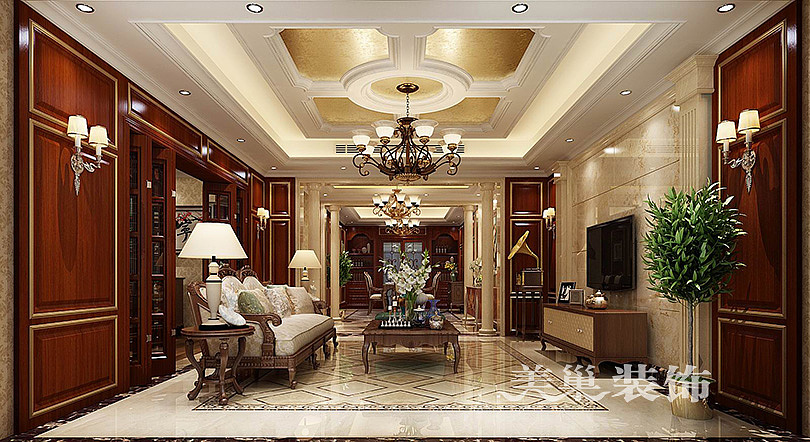 海马壹号公馆240平五室两厅美式乡村案例——效果图