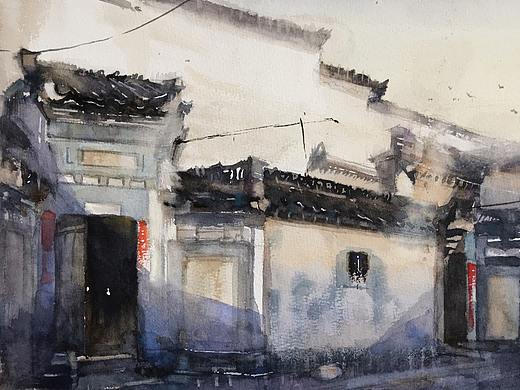 夏宇航水彩画《江南水乡》